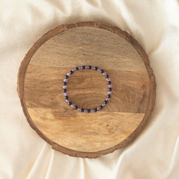 4mm Black Tourmaline and amethyst Bracelet
