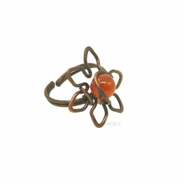 Antique Copper Wire Wrapped Flower Ring with Carnelian Stone - Image 5