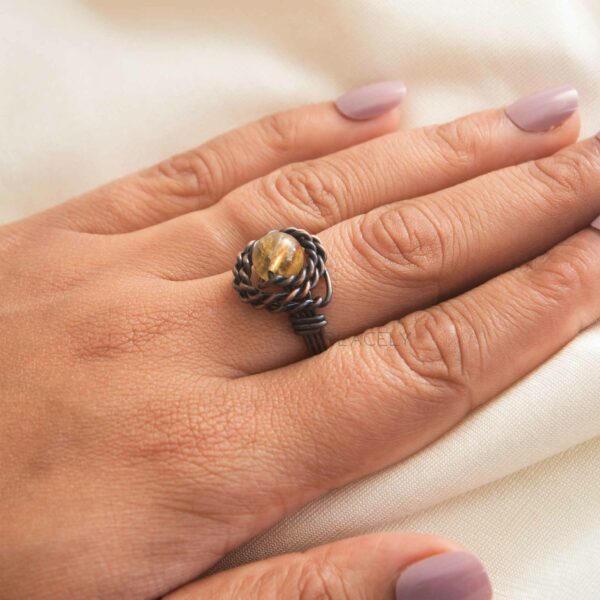 Antique Copper Wire Wrapped Ring with Citrine Stone