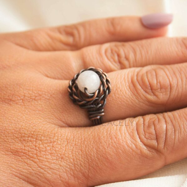 Antique Copper Wire Wrapped Ring with Rose Quartz Stone