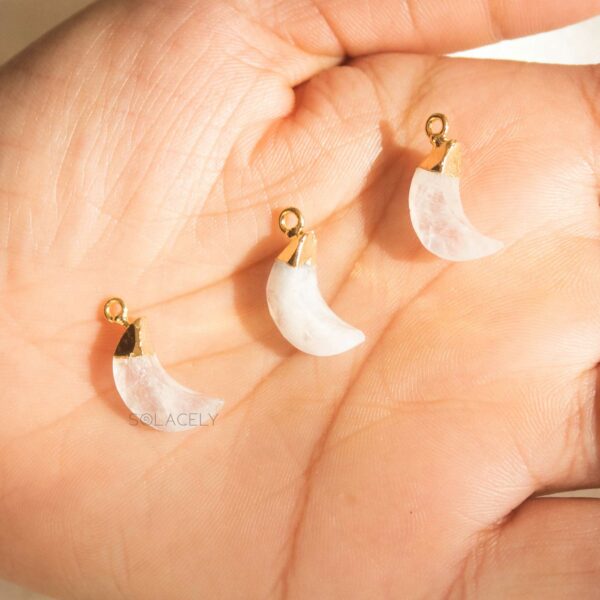 Rainbow Moonstone Moon Shape Electroplated Pendant - Image 2