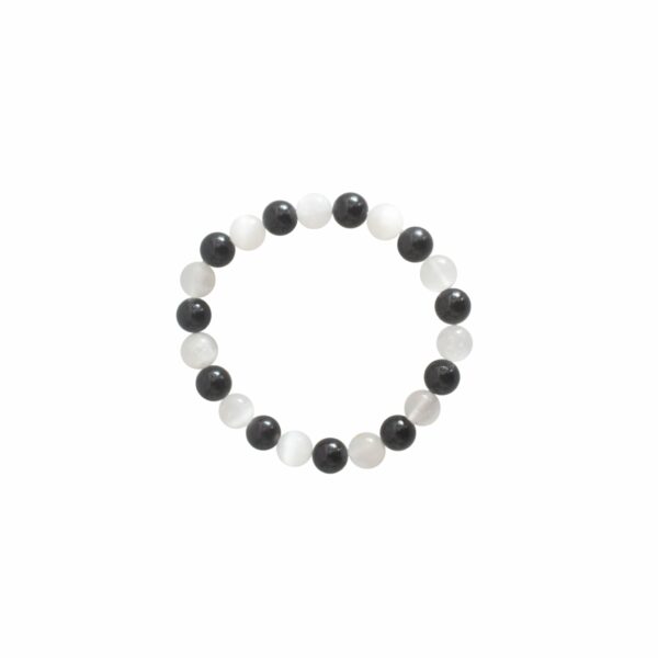 Selenite & Black Tourmaline Healing Bracelet - 8mm Beads - Image 2