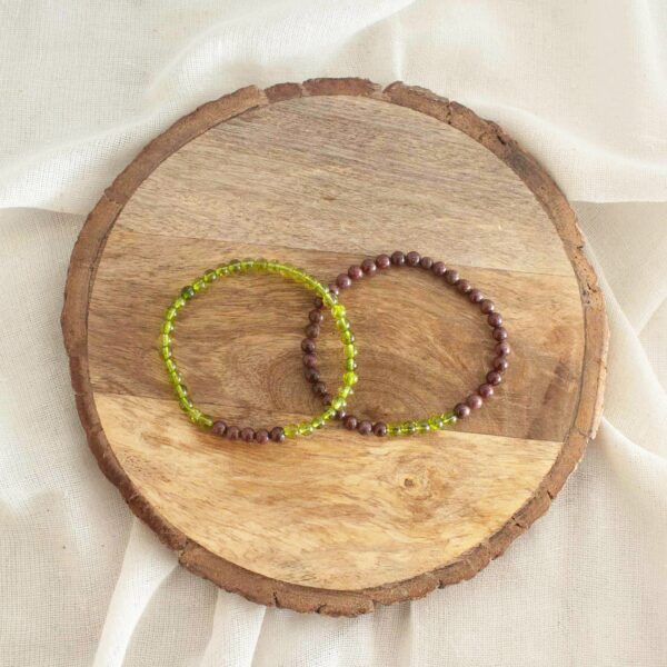 Peridot and Red Garnet Couple Bracelet 4mm Beads - Image 2