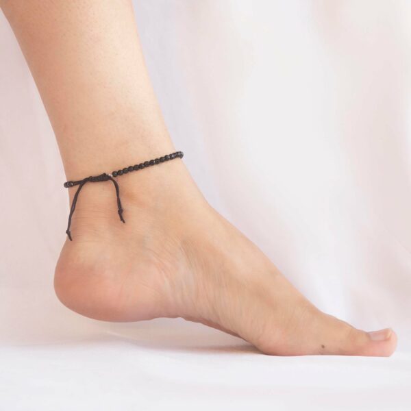 Black Tourmaline Anklet with Evil Eye and 4mm Faceted Beads - Image 4