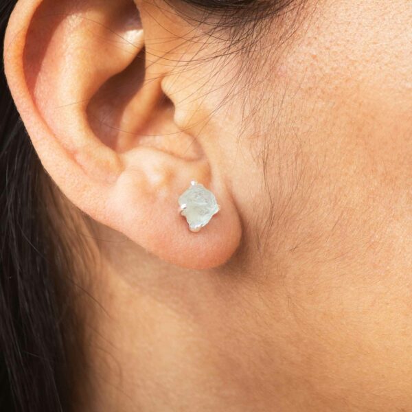 Raw Aquamarine Sterling Silver Earrings - Image 2