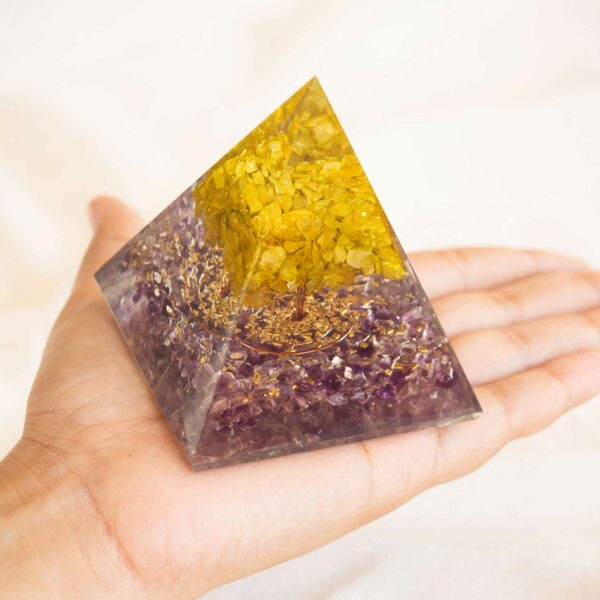 Amethyst Orgone Pyramid with Citrine Tree of Life - Image 3
