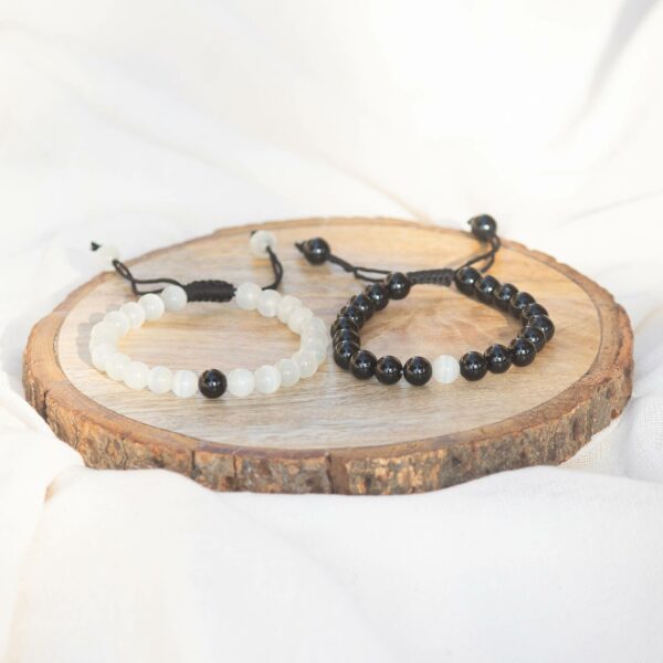 Selenite and Black Tourmaline Couple Bracelet