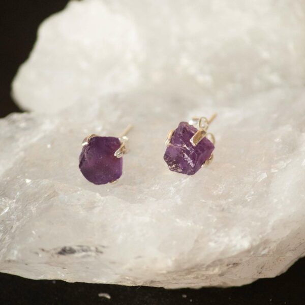 Raw Amethyst Sterling Silver Earring