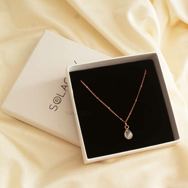 Rainbow Moonstone Pear Shape Sterling Silver Rose Gold Plated Necklace - Image 3
