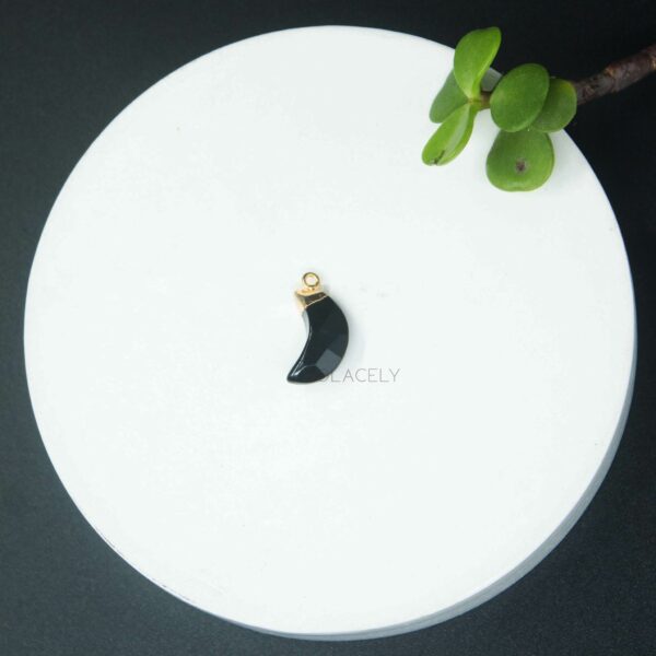 Black Onyx Moon Shape Electroplated Pendant - Image 3