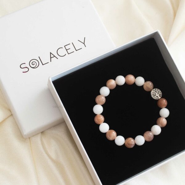 Sunstone And Moonstone Bracelet With Tree Of Life Charm - 8mm Beads - Image 6