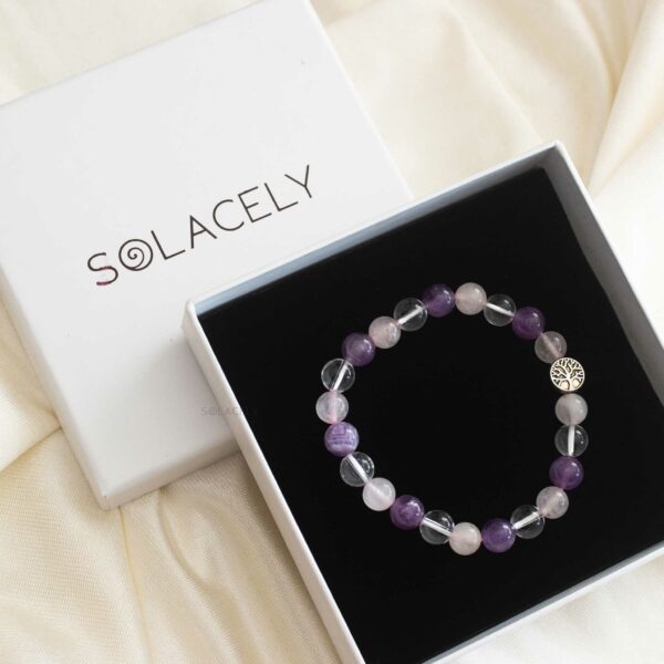 Amethyst, Rose Quartz, And Clear Quartz Bracelet With Tree of Life Charm - Image 5