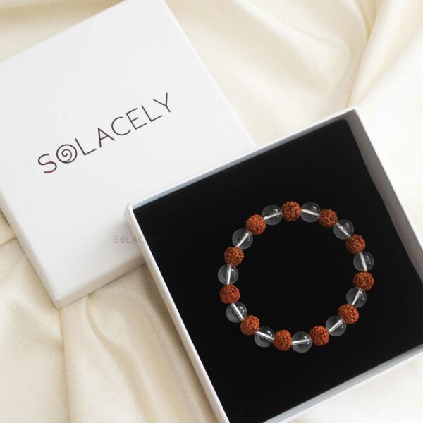 Rudraksha and Clear Quartz Bracelet 8mm Beads - Image 11