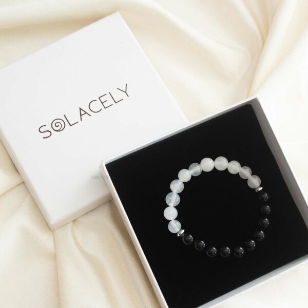 Black Obsidian And White Quartz Bracelet 8mm Beads - Image 5