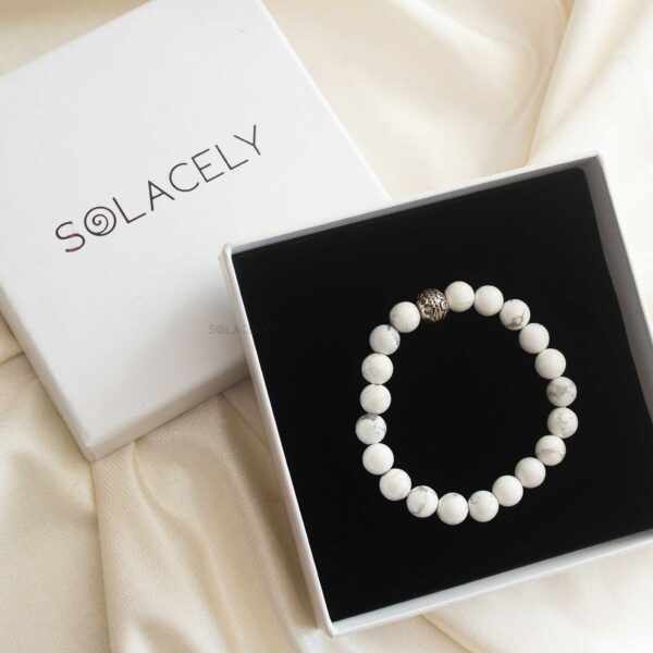 Howlite Bracelet 8mm Beads With Flower Charm - Image 7