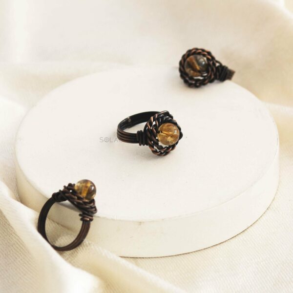Antique Copper Wire Wrapped Ring with Citrine Stone - Image 3