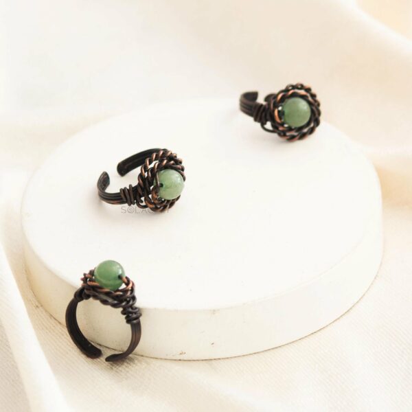 Antique Copper Wire Wrapped Ring with Green Aventurine Stone - Image 3