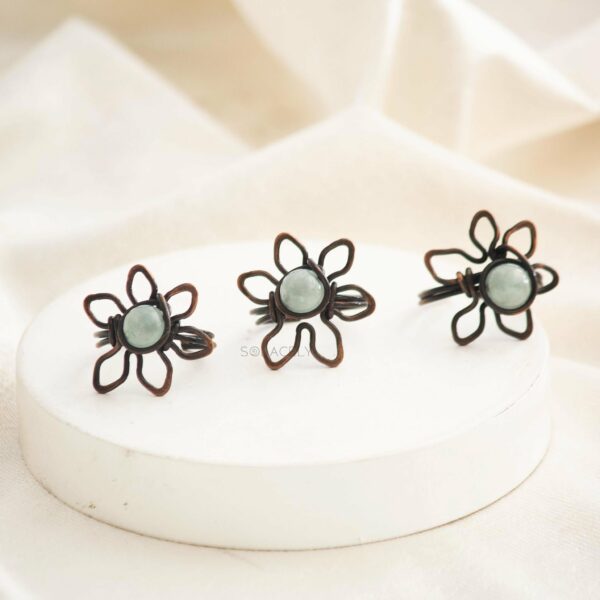 Antique Copper Wire Wrapped Flower Ring with Aquamarine Stone - Image 3