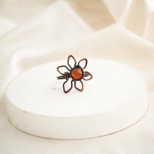 Antique Copper Wire Wrapped Flower Ring with Carnelian Stone - Image 2