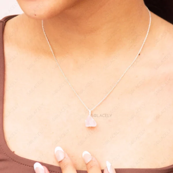 Raw Rose Quartz Sterling Silver Necklace - Image 3