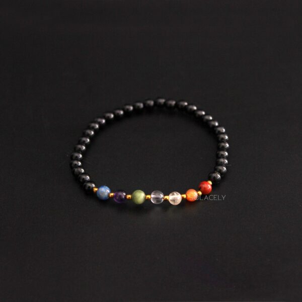 Seven Chakra Bracelet with Black Tourmaline 4mm Beads - Image 2