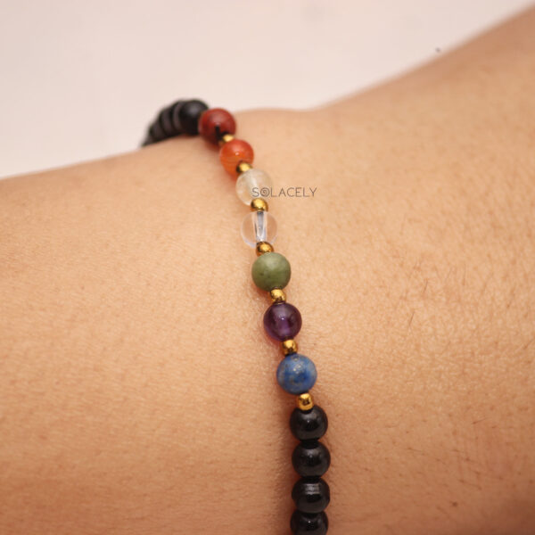 Seven Chakra Bracelet with Black Tourmaline 4mm Beads - Image 4