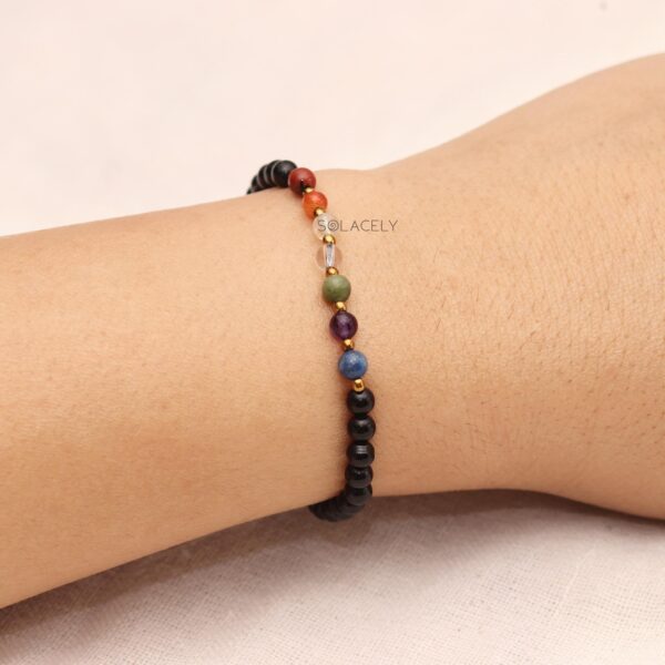 Seven Chakra Bracelet with Black Tourmaline 4mm Beads