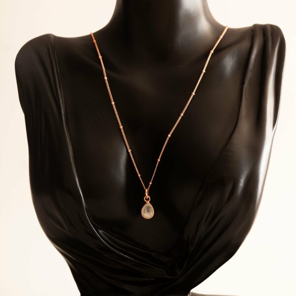 Rainbow Moonstone Pear Shape Sterling Silver Rose Gold Plated Necklace