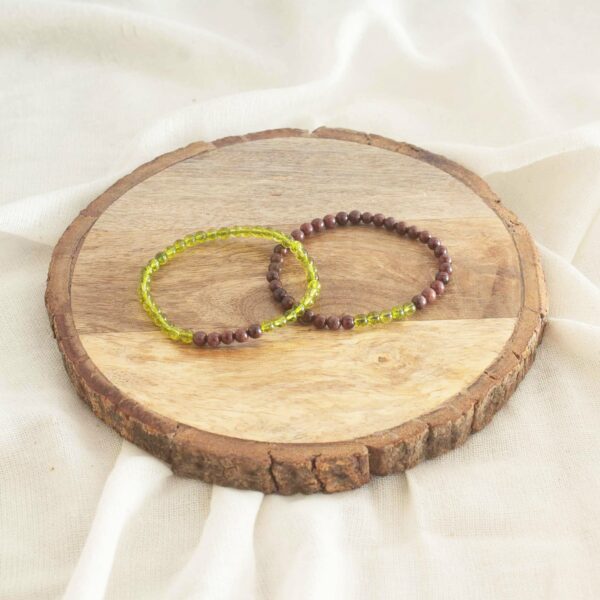 Peridot and Red Garnet Couple Bracelet 4mm Beads