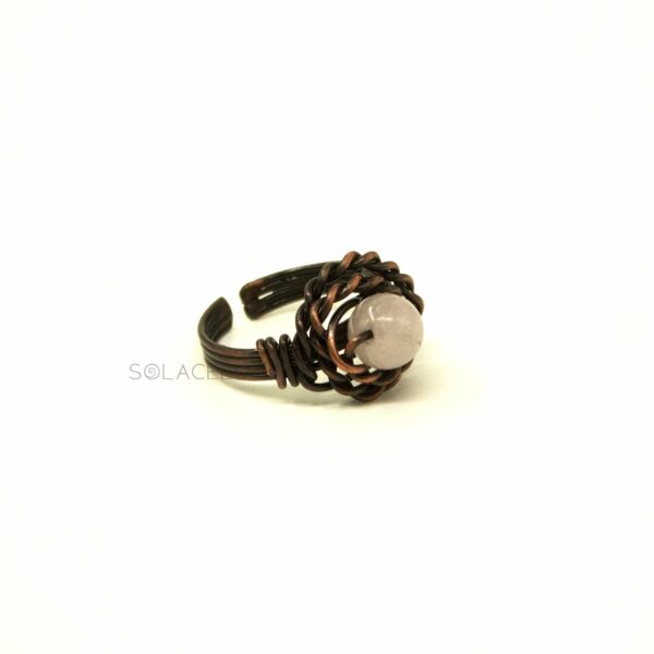 Antique Copper Wire Wrapped Ring with Rose Quartz Stone - Image 2