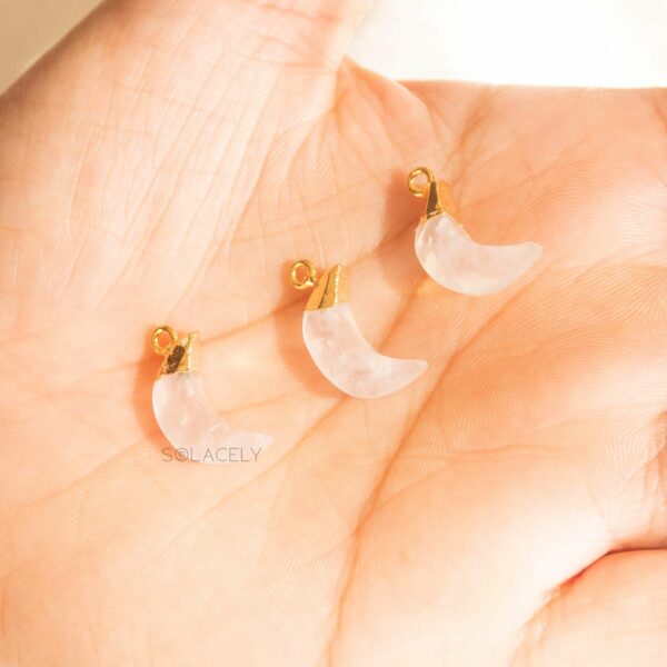 Rose Quartz Moon Shape Electroplated Pendant - Image 2