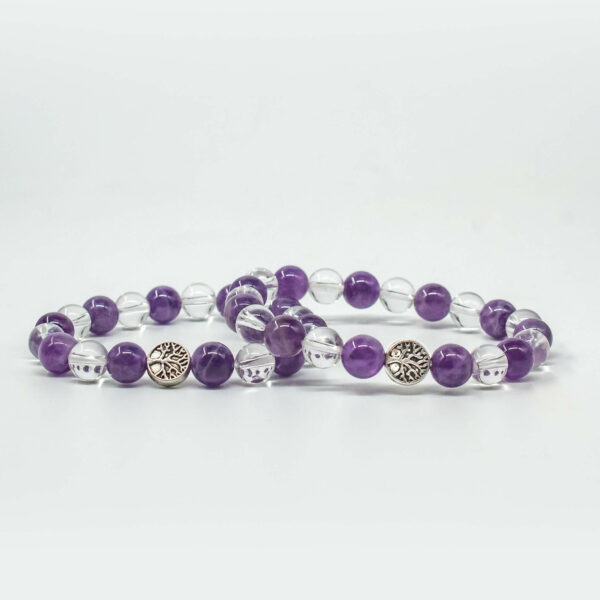 Tree of Life Charm Amethyst And Clear Quartz Bracelet