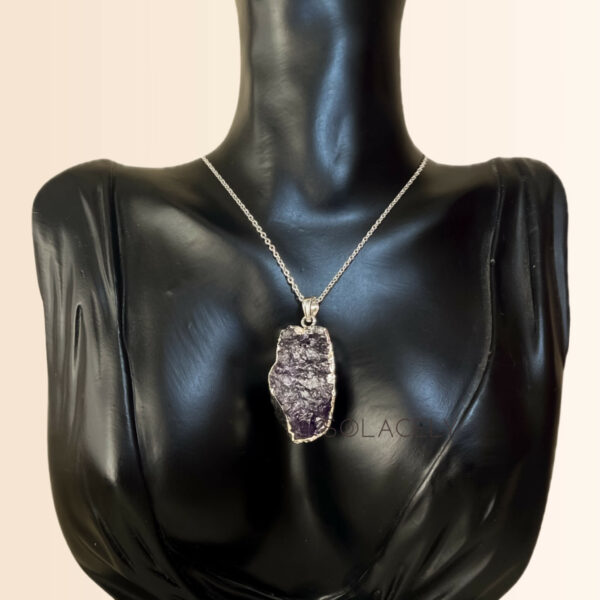 Raw Amethyst Stone Pendant Electroplated with Chain - Image 3