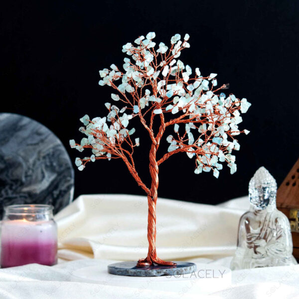 Aquamarine Crystal Tree of Life with Agate Base