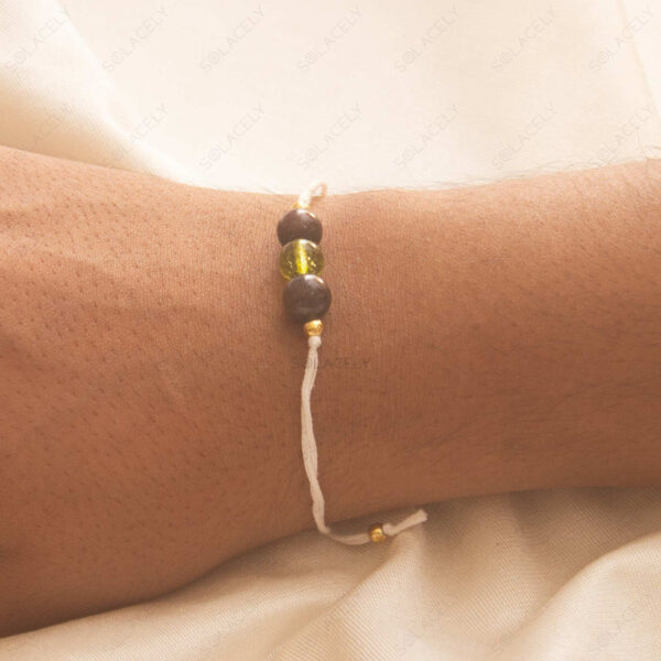 Peridot And Red Garnet Beads Rakhi - Image 2