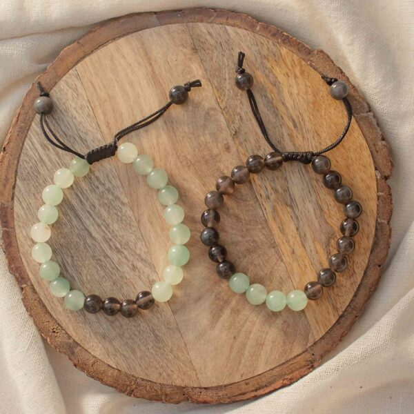 adjustable black obsidian and green aventurine couple bracelet