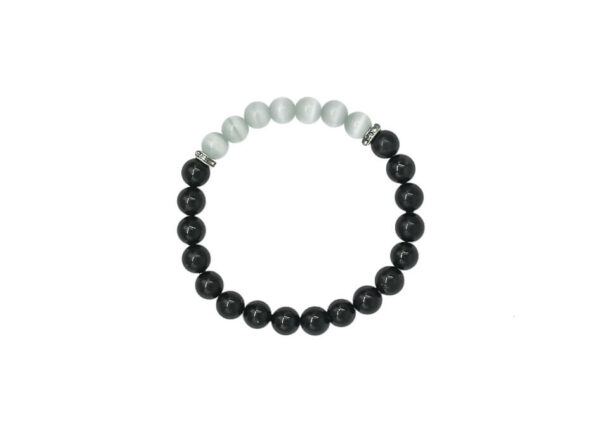 selenite and black tourmaline bracelet