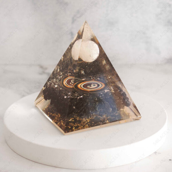 Black Tourmaline Pyramid with White Quartz Sphere Ball - Image 3