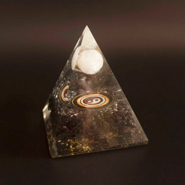 Black Tourmaline Pyramid with White Quartz Sphere Ball - Image 2