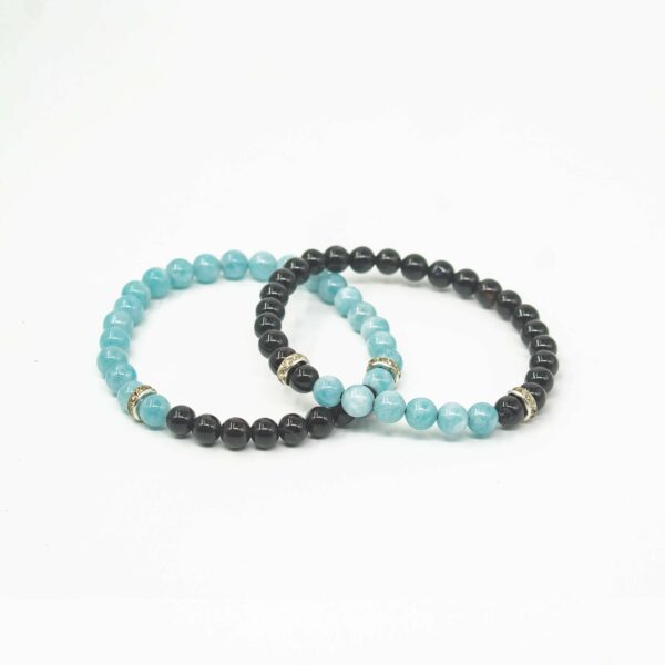 Black Tourmaline And Aquamarine Matching Couple Bracelets 6mm natural beads
