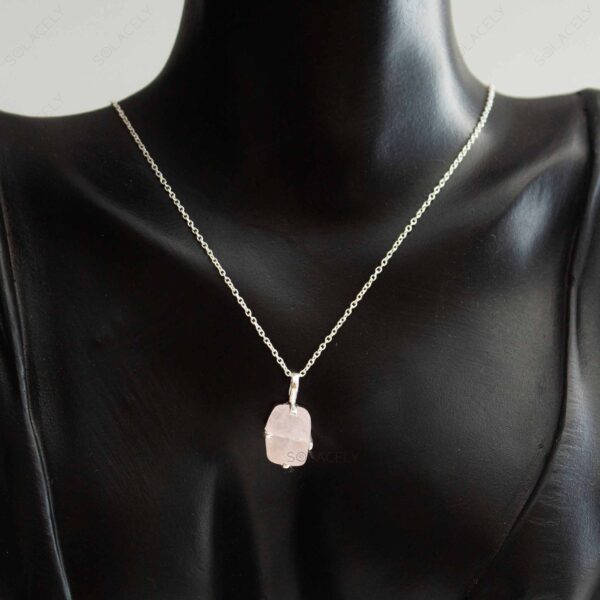 Raw Rose Quartz Sterling Silver Necklace - Image 5
