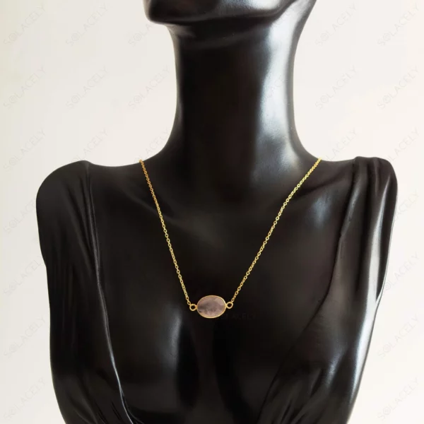 Rose Quartz Oval Shape Sterling Silver Gold Plated Necklace - Image 5