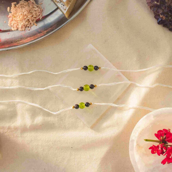 Peridot And Red Garnet Beads Rakhi - Image 3