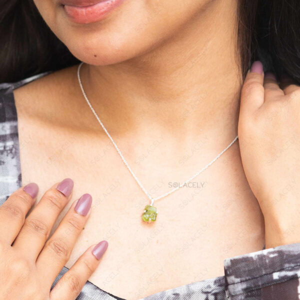 Raw Peridot Sterling Silver Necklace - Image 5