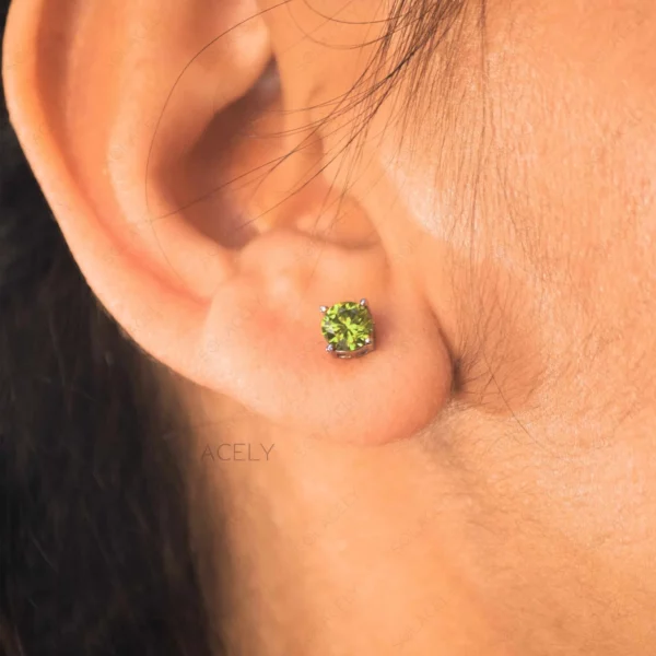 Peridot Sterling Silver Rhodium Plated Stud Earrings - Image 2