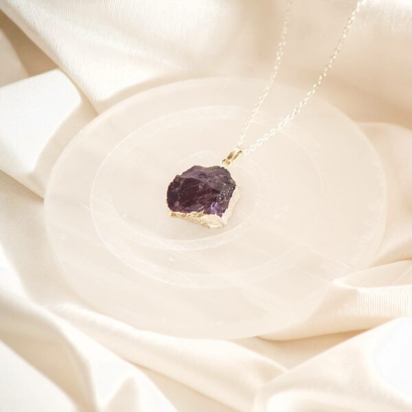 Raw Amethyst Stone Pendant Electroplated with Chain - Image 2