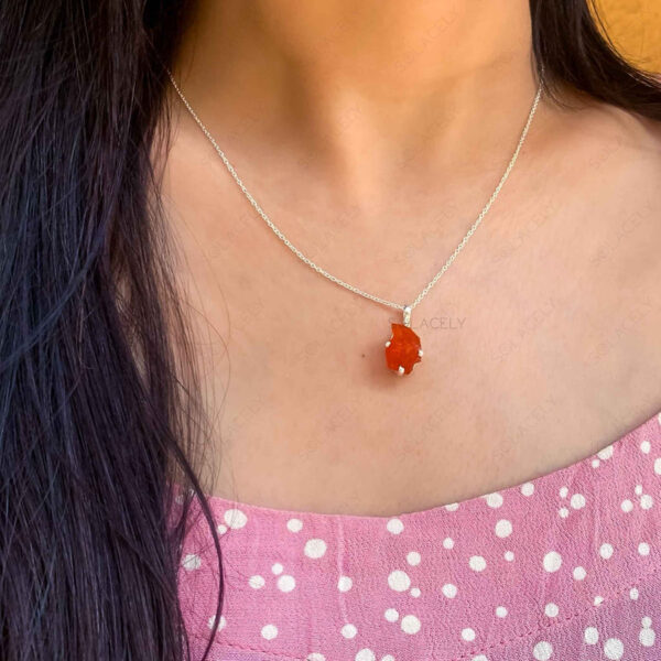 Raw Carnelian Sterling Silver Necklace - Image 4