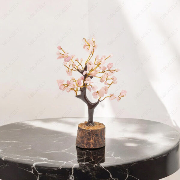 Rose Quartz Crystal Tree of Life Small with Wooden Base - Image 2
