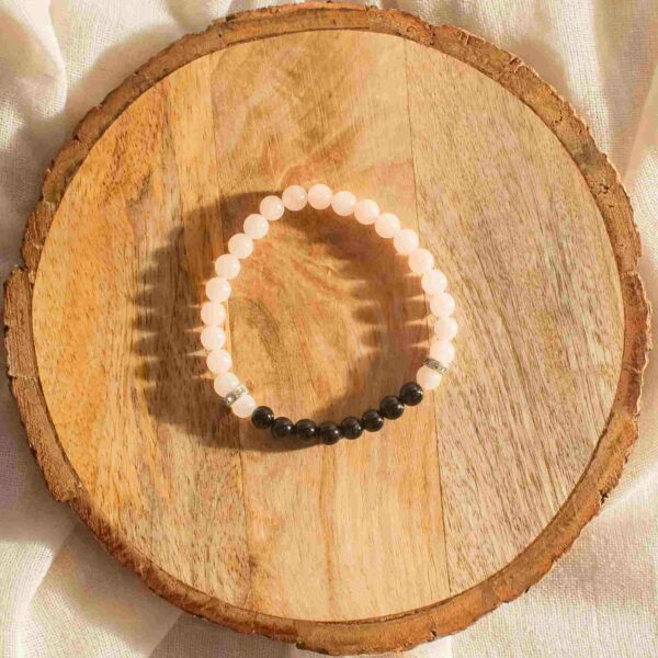 rose-quartz-and-black-tourmaline--couple-bracelet 6mm beads with charm