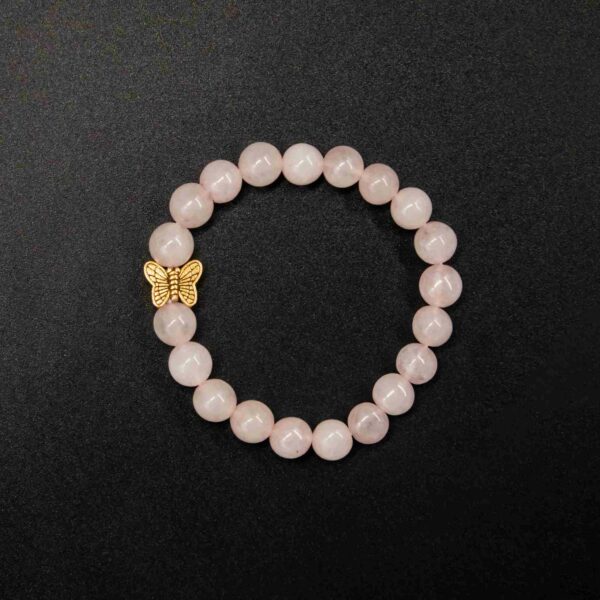Golden Butterfly Charm Rose Quartz Bracelet